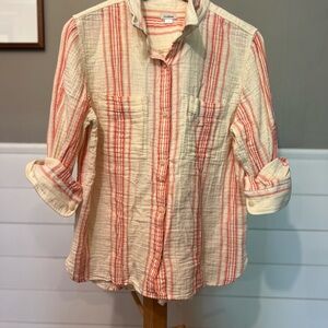 L.L.Bean Striped Gauze Slub Button-Up Coastal Preppy Shirt